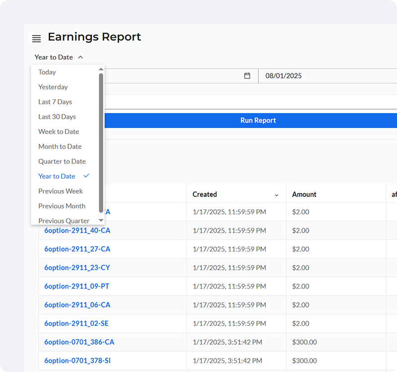 Daily/weekly/monthly Commission History Dashboard